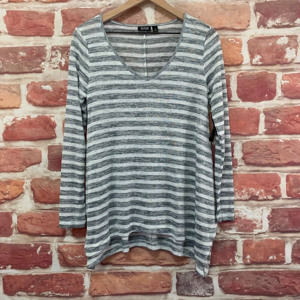 ANA Tunic Top Women's Small Striped High Low Casual Stretchy Knit Popover Shirt
